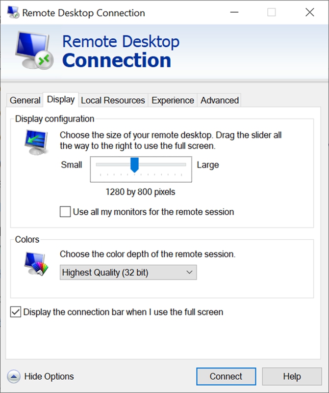 Image showing the remote desktop sizing scale