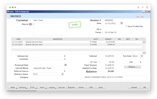 square integration screenshot